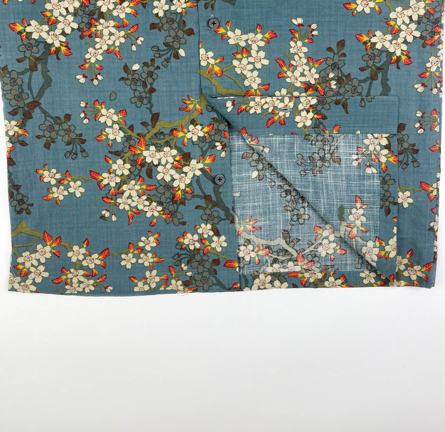 Teal Blue Blossom - Linen-Cotton Hawaiian Shirt