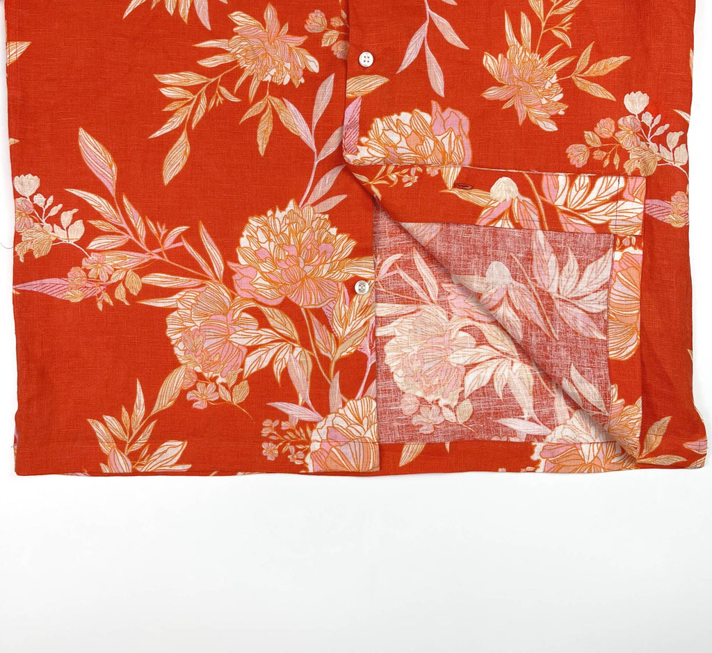 Tangerine Bloom - 100% Linen - Hawaiian Shirt