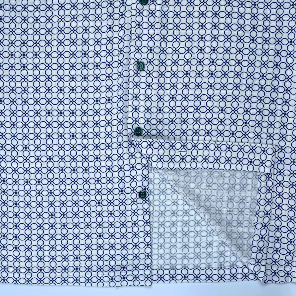 Blue-White Saigon Mosaic - Linen-Cotton Hawaiian Shirt