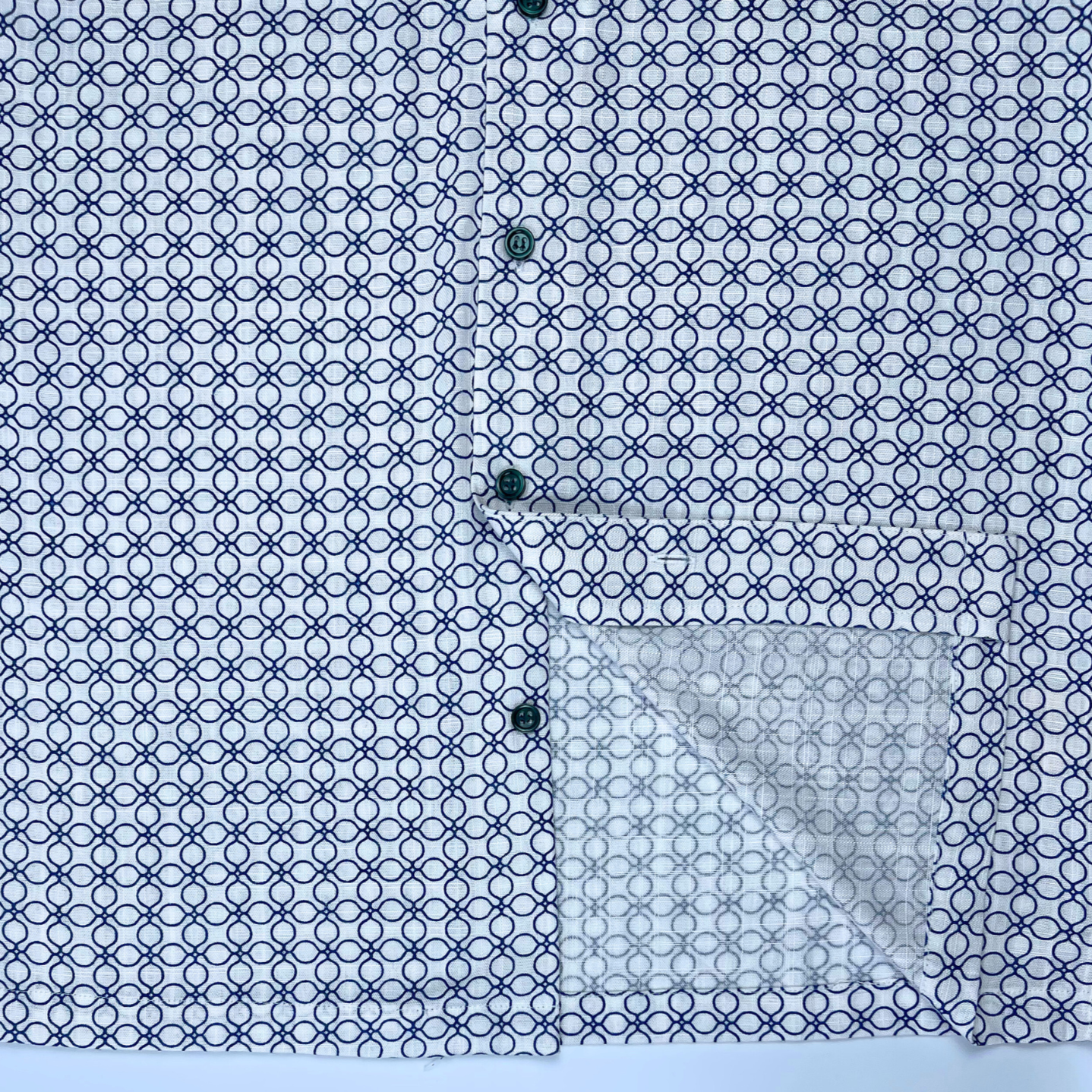 Blue-white Saigon mosaic print Hawaii-style shirt