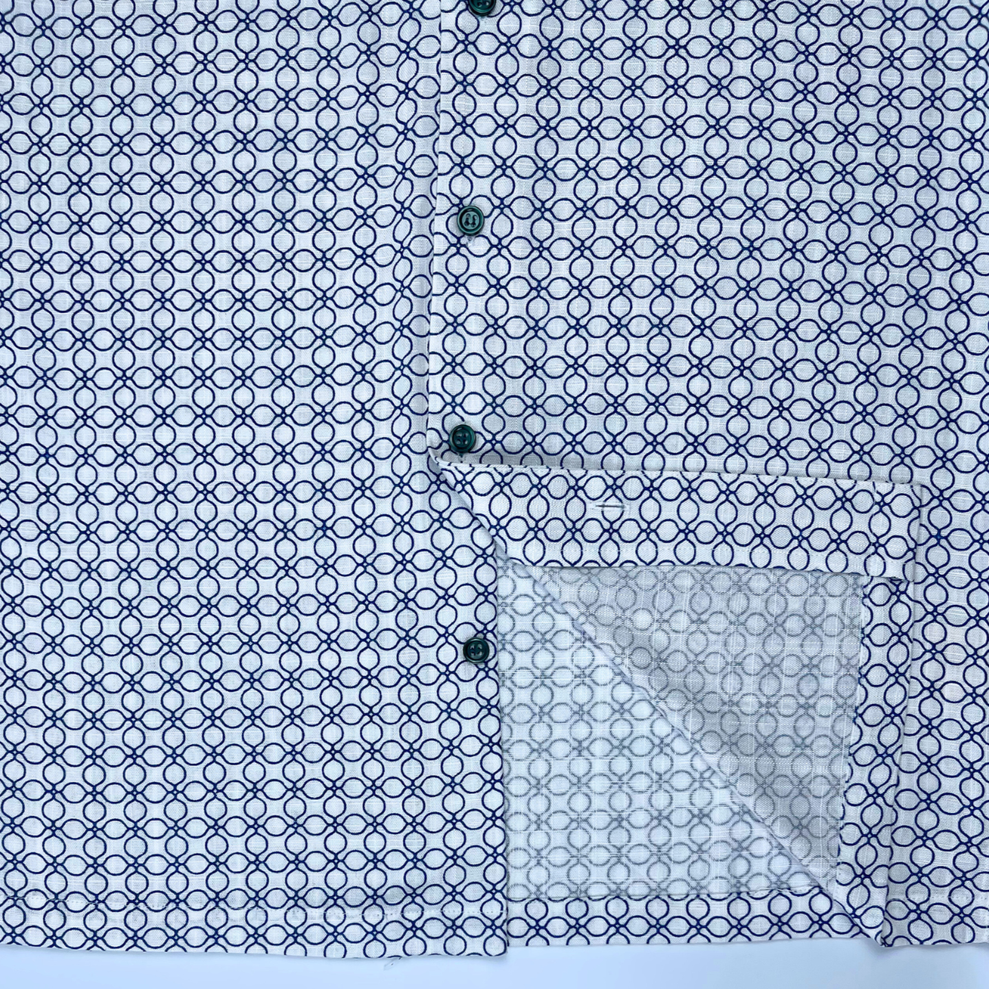 Blue-White Saigon Mosaic - Linen-Cotton Hawaiian Shirt