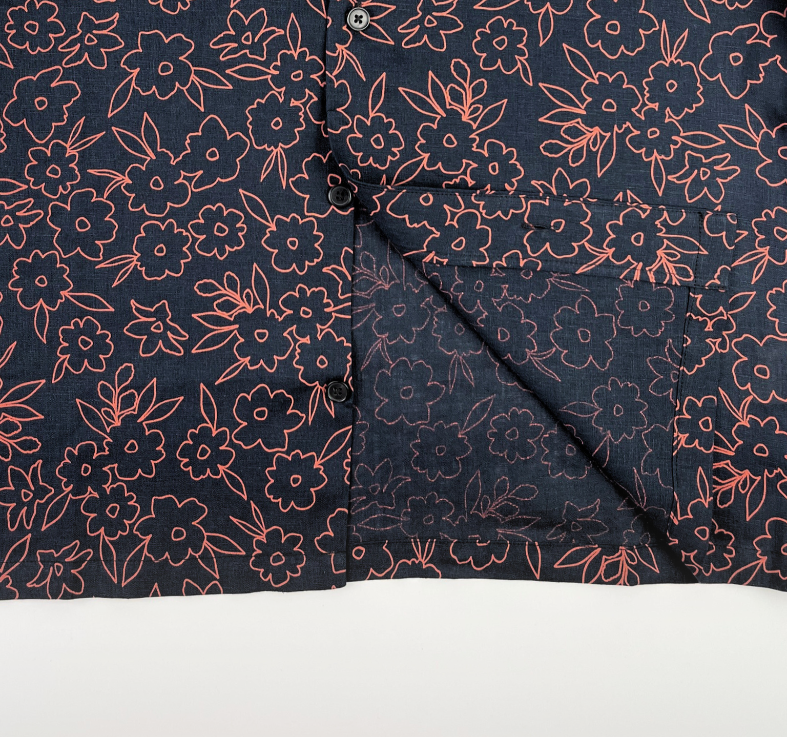 Red Wild Primroses - 100% Linen Hawaiian Shirt
