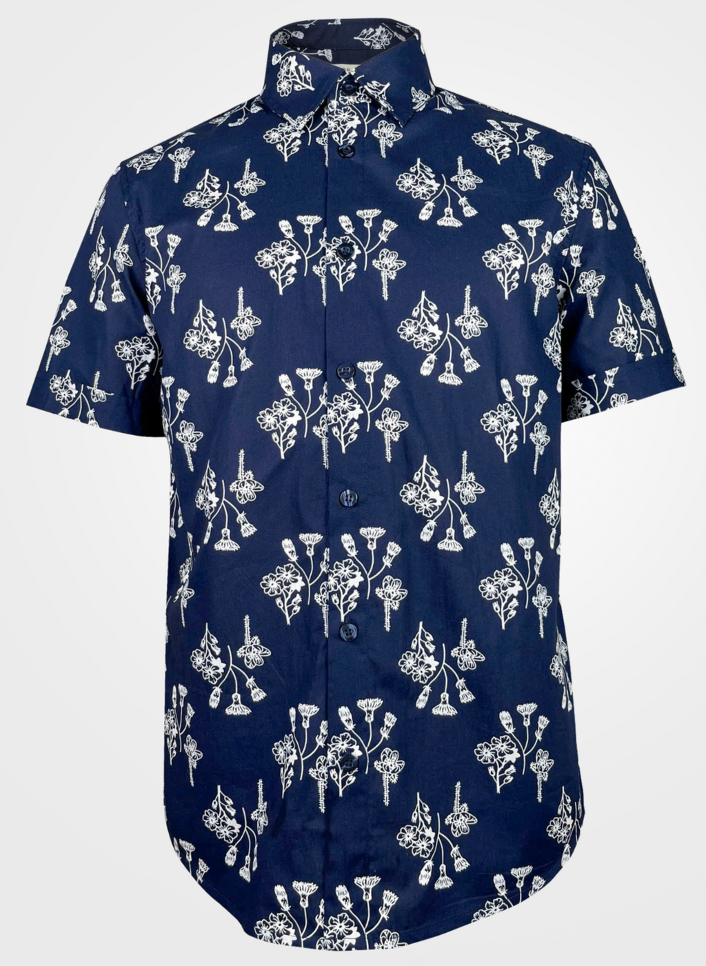 Navy Ditsy - 100% Cotton Short Sleeve Button-Up Shirt