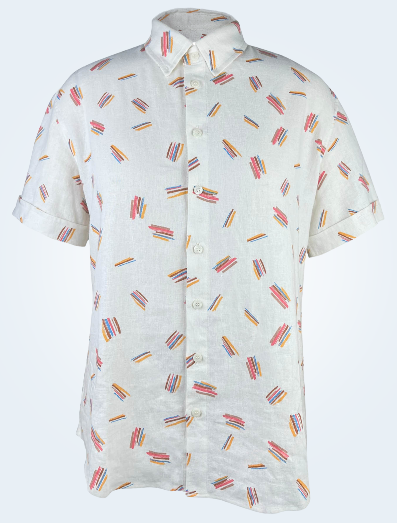 100% Linen Short Sleeve Shirt - Crayon Strokes