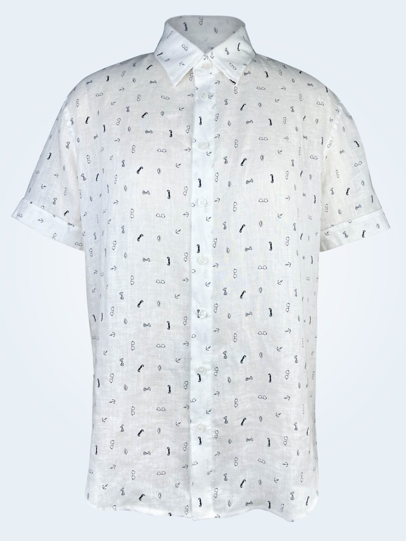 Gentlemen Club linen short sleeve button-up shirt lay flat front, minimalist print
