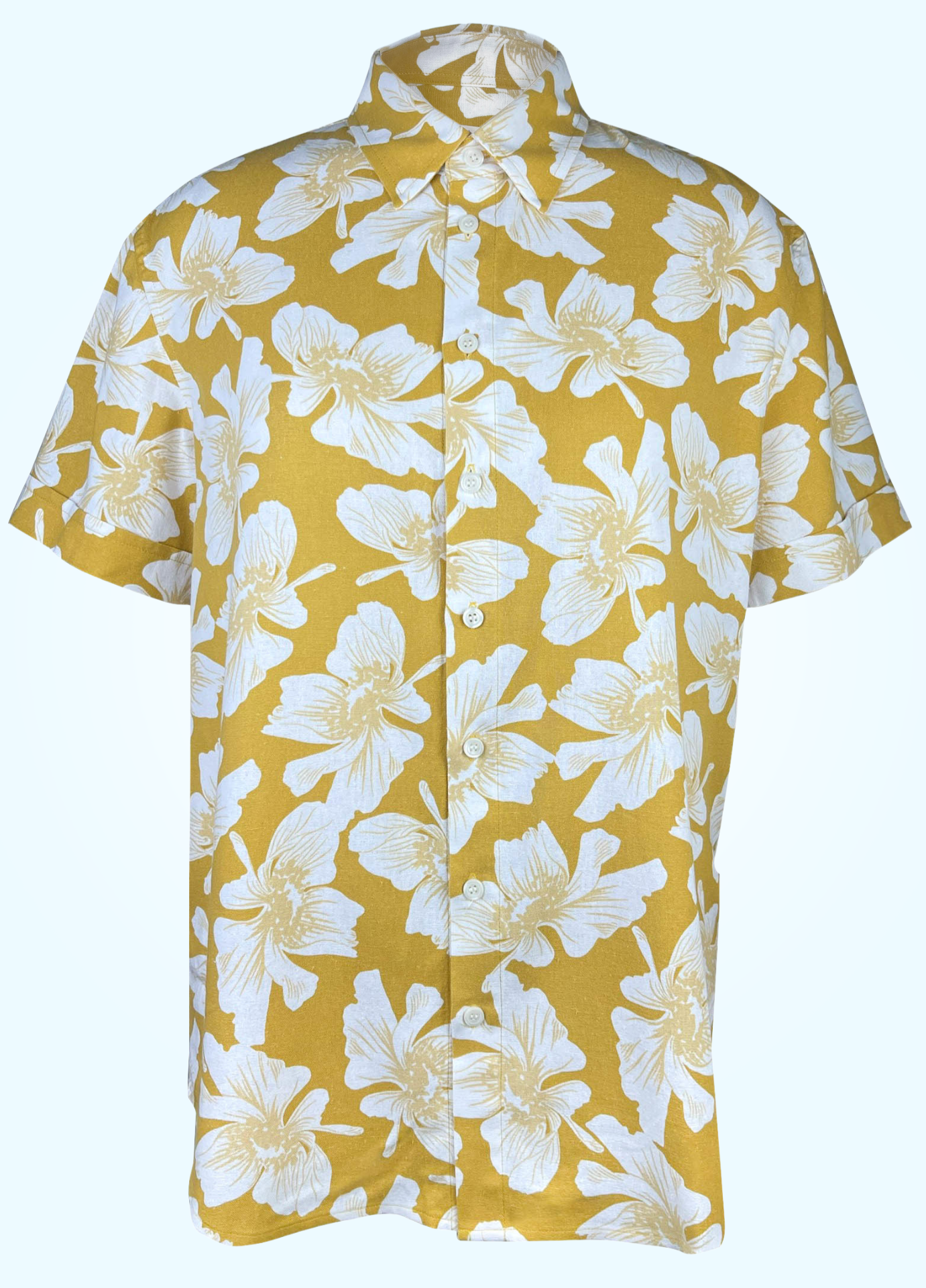 Linen/Cotton Short Sleeve Shirt - Golden Hibiscus