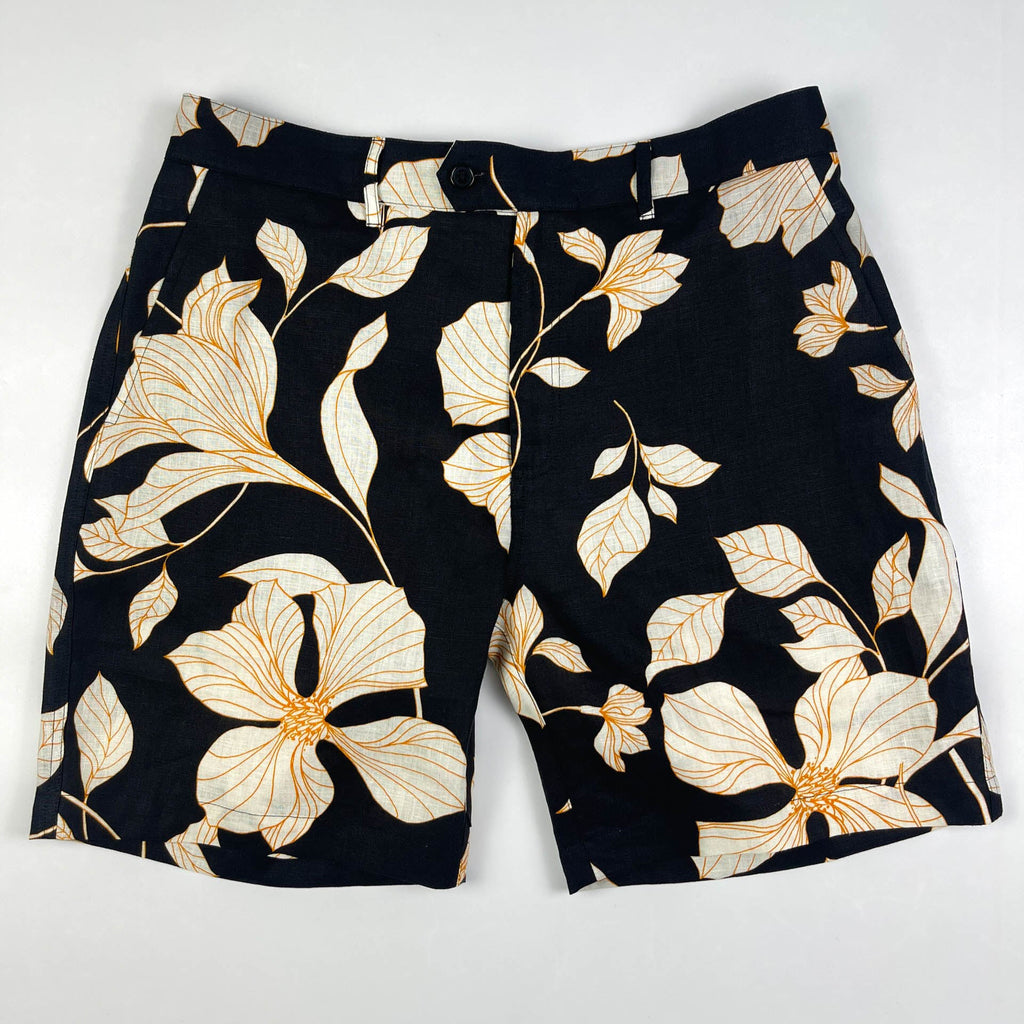 Orange Hibiscus - 100% Linen Riviera Shorts