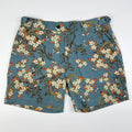 Teal Blue Blossom - Linen-Cotton Cabana Shorts