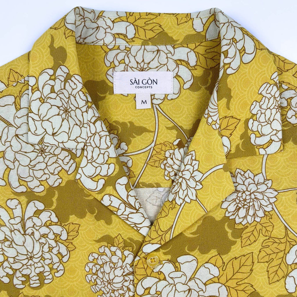 Golden Chrysanthemum - Linen-Cotton Hawaiian Shirt