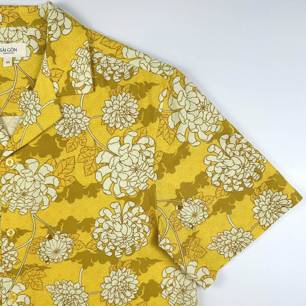 Golden Chrysanthemum - Linen-Cotton Hawaiian Shirt