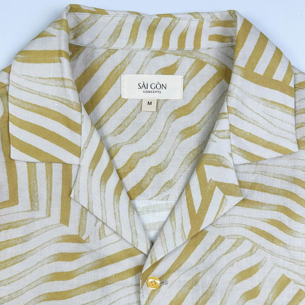 Golden Ripples - 100% Linen Hawaiian Shirt