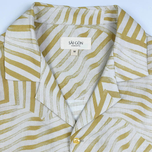 Golden Ripples - 100% Linen Hawaiian Shirt