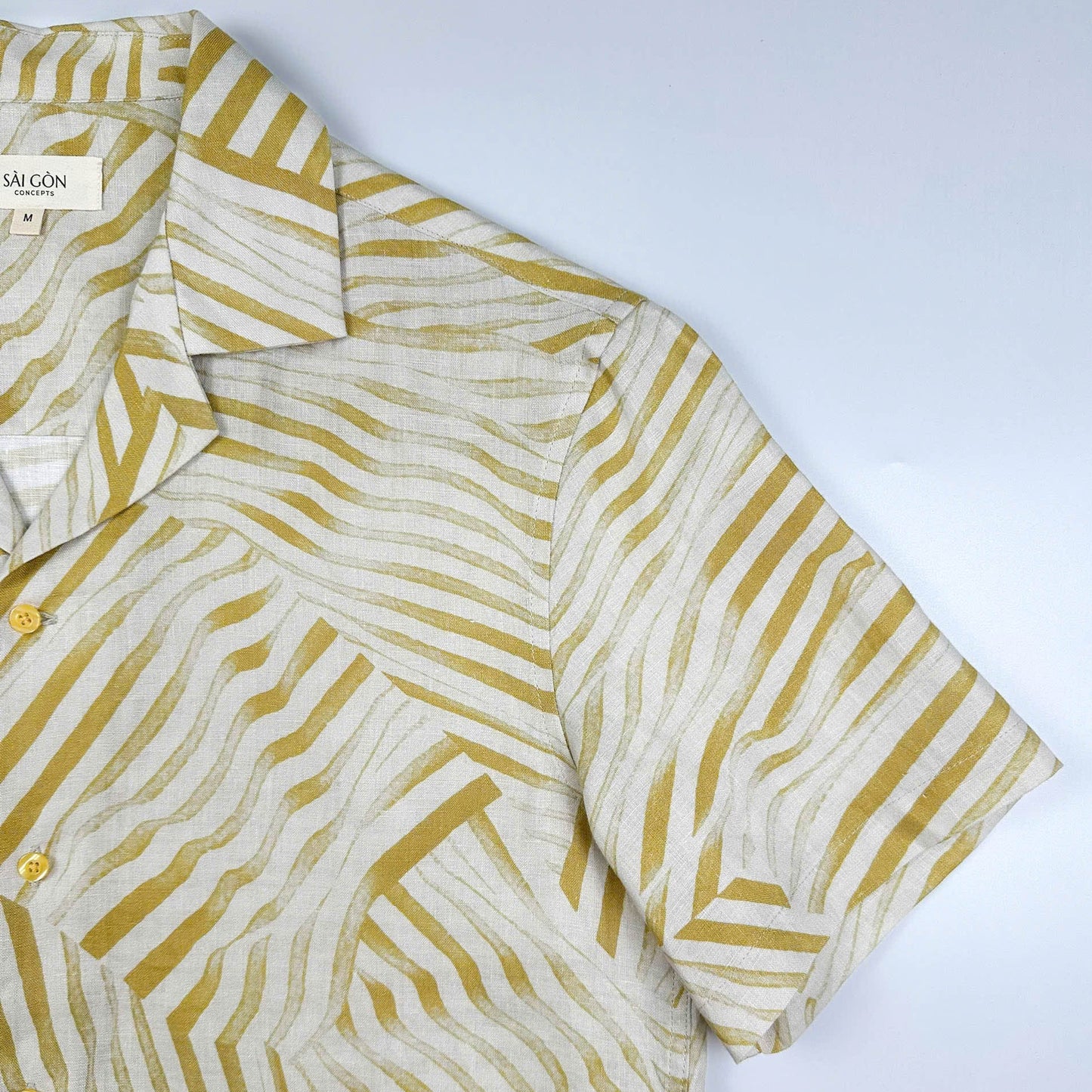 Golden Ripples - 100% Linen Hawaiian Shirt