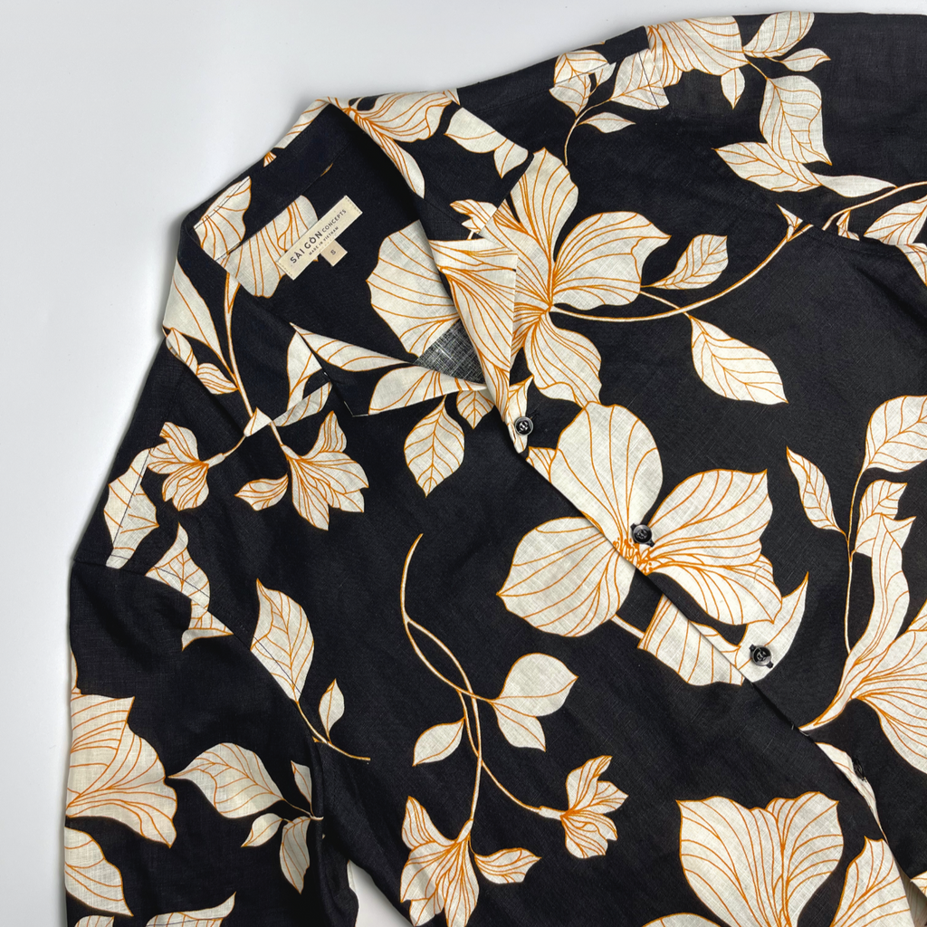 Orange Hibiscus - 100% Linen Hawaiian Shirt