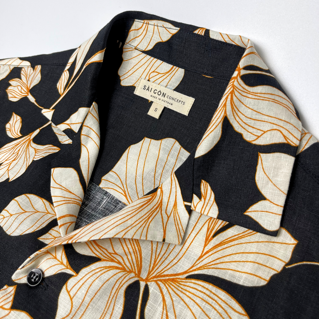 Orange Hibiscus - 100% Linen Hawaiian Shirt