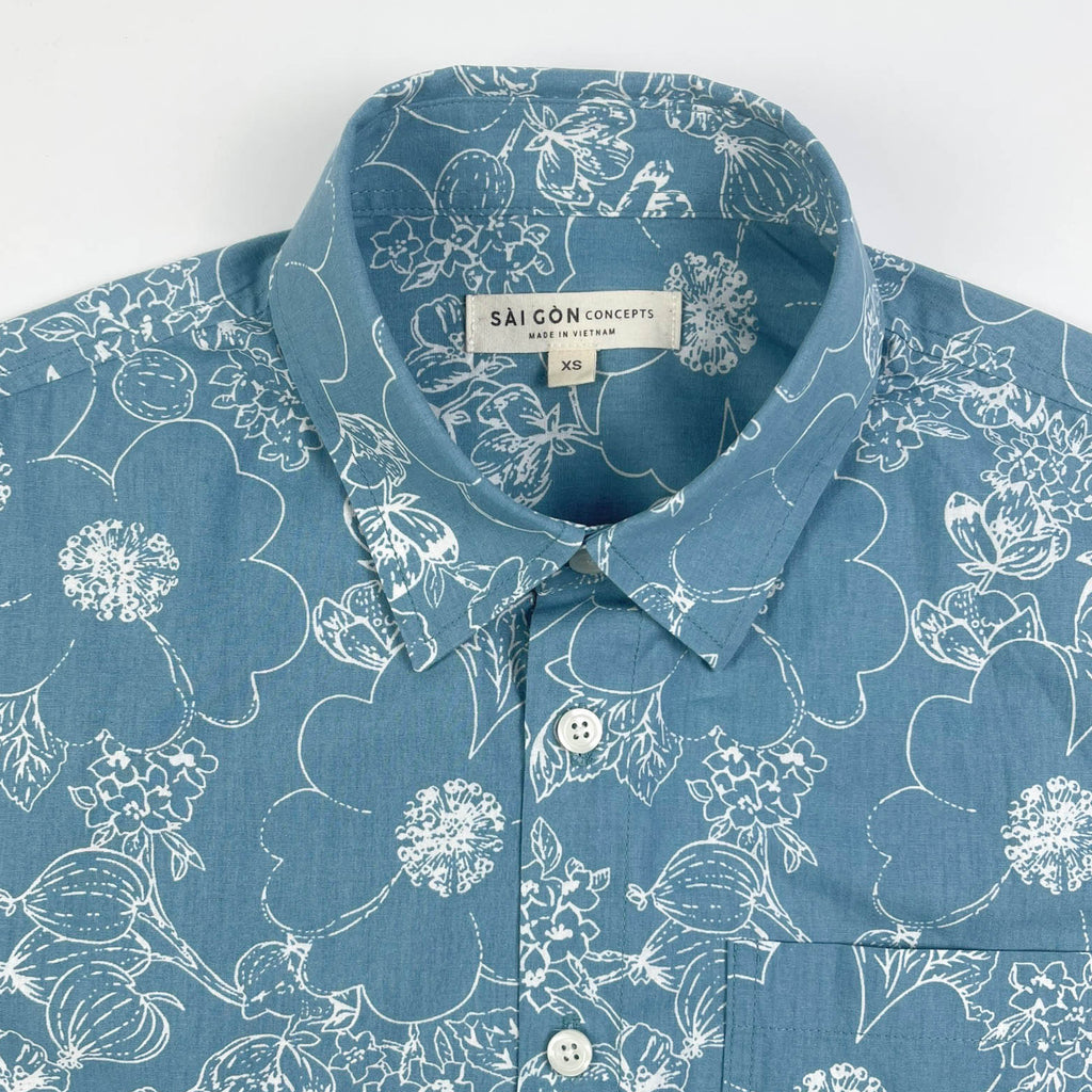 Lagoon Bloom - 100% Cotton Short Sleeve Button-Up Shirt