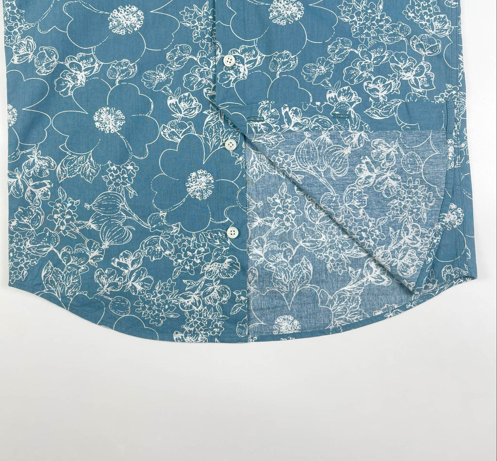 Lagoon Bloom - 100% Cotton Short Sleeve Button-Up Shirt