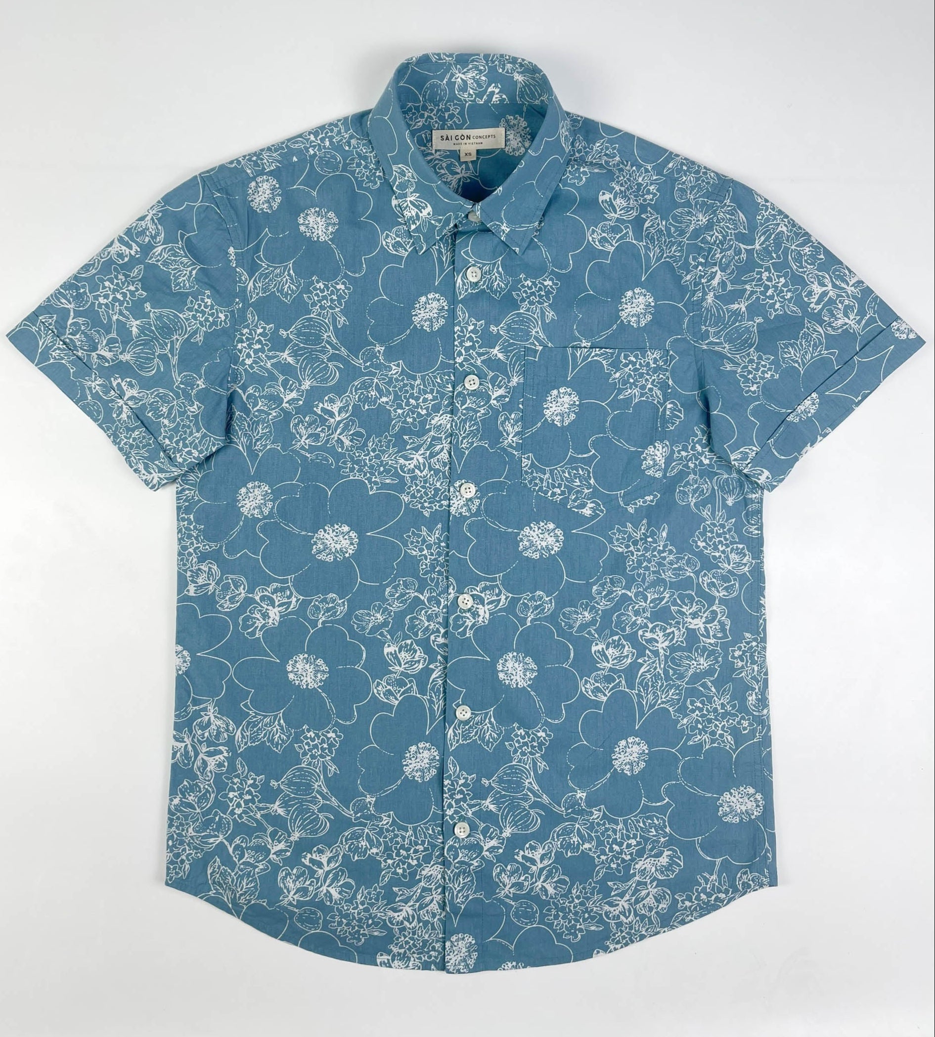 Lagoon Bloom - 100% Cotton Short Sleeve Button-Up Shirt