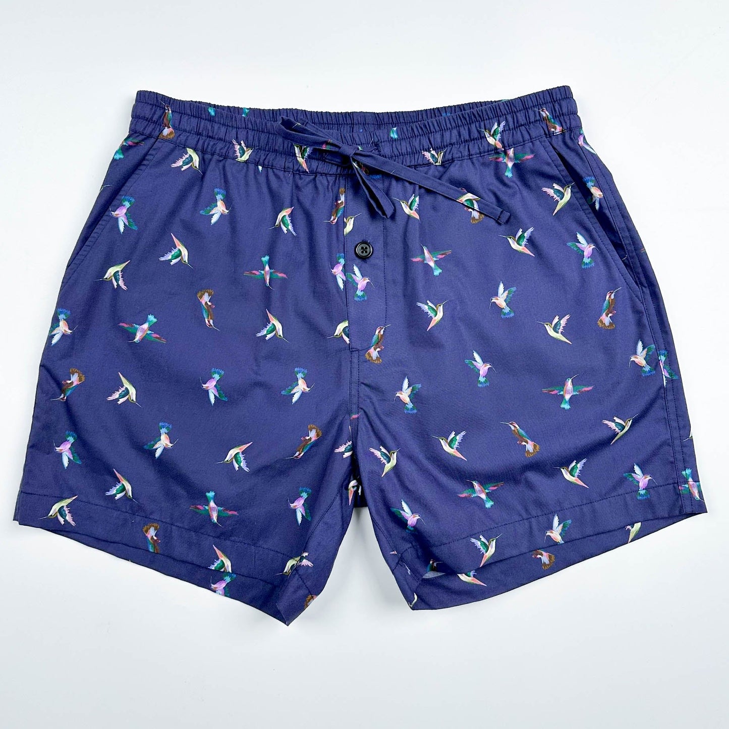 Midnight Hummingbirds Navy Lounge Shorts | 100% Cotton