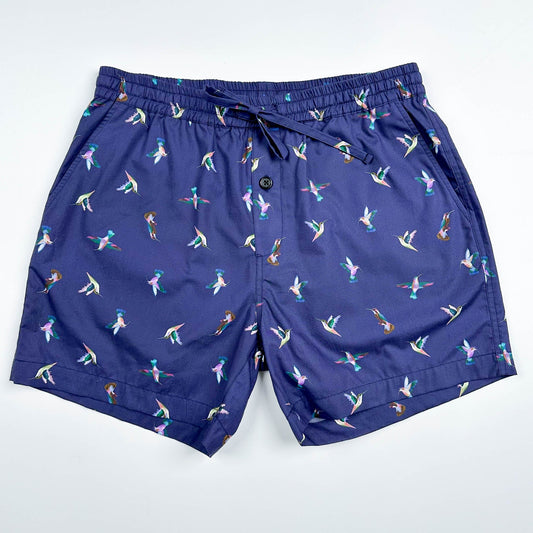 Midnight Hummingbirds Navy Lounge Shorts | 100% Cotton