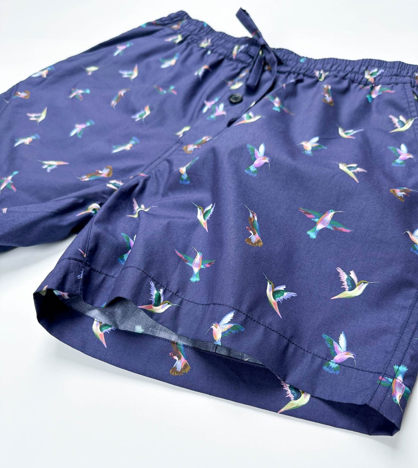 Midnight Hummingbirds Navy Lounge Shorts | 100% Cotton