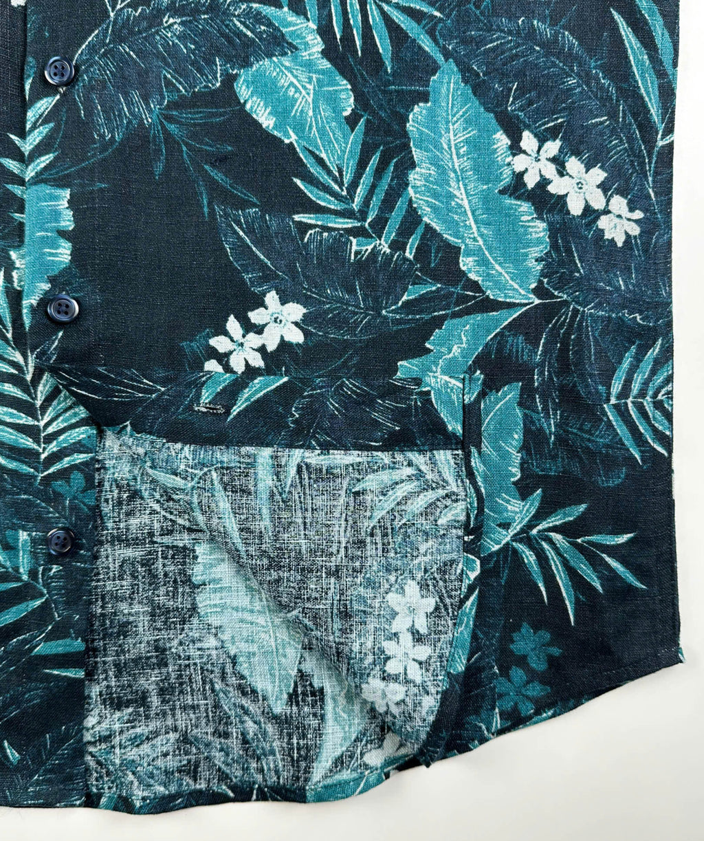 Mystic Garden - 100% Linen Short Sleeve Button-Up Shirt