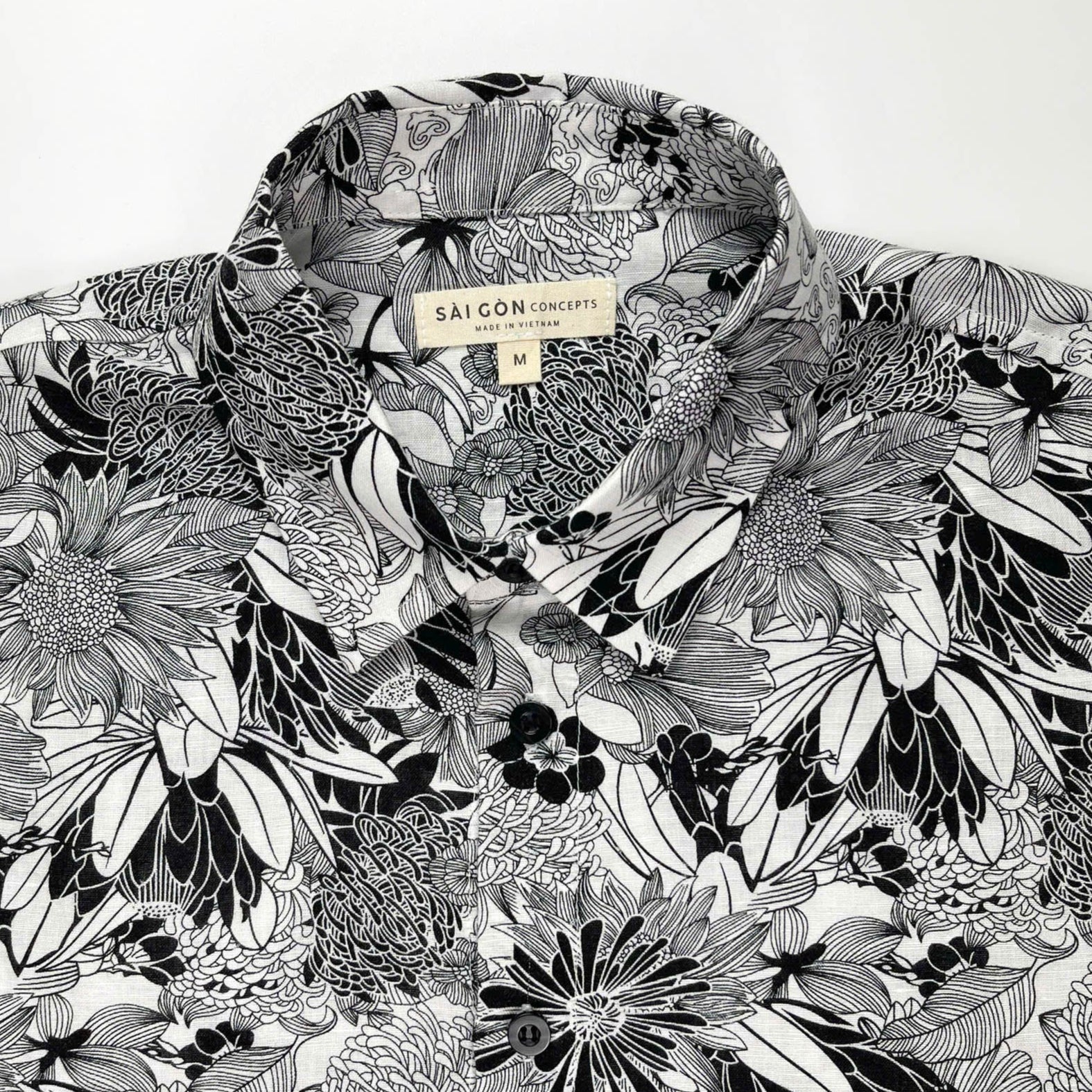Floral Etching - Linen-Cotton Short Sleeve Button-Up Shirt