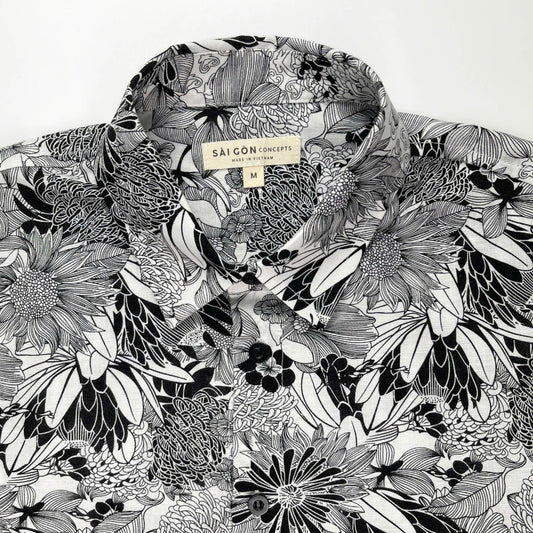 Linen/Cotton Short Sleeve Shirt - Floral Etching