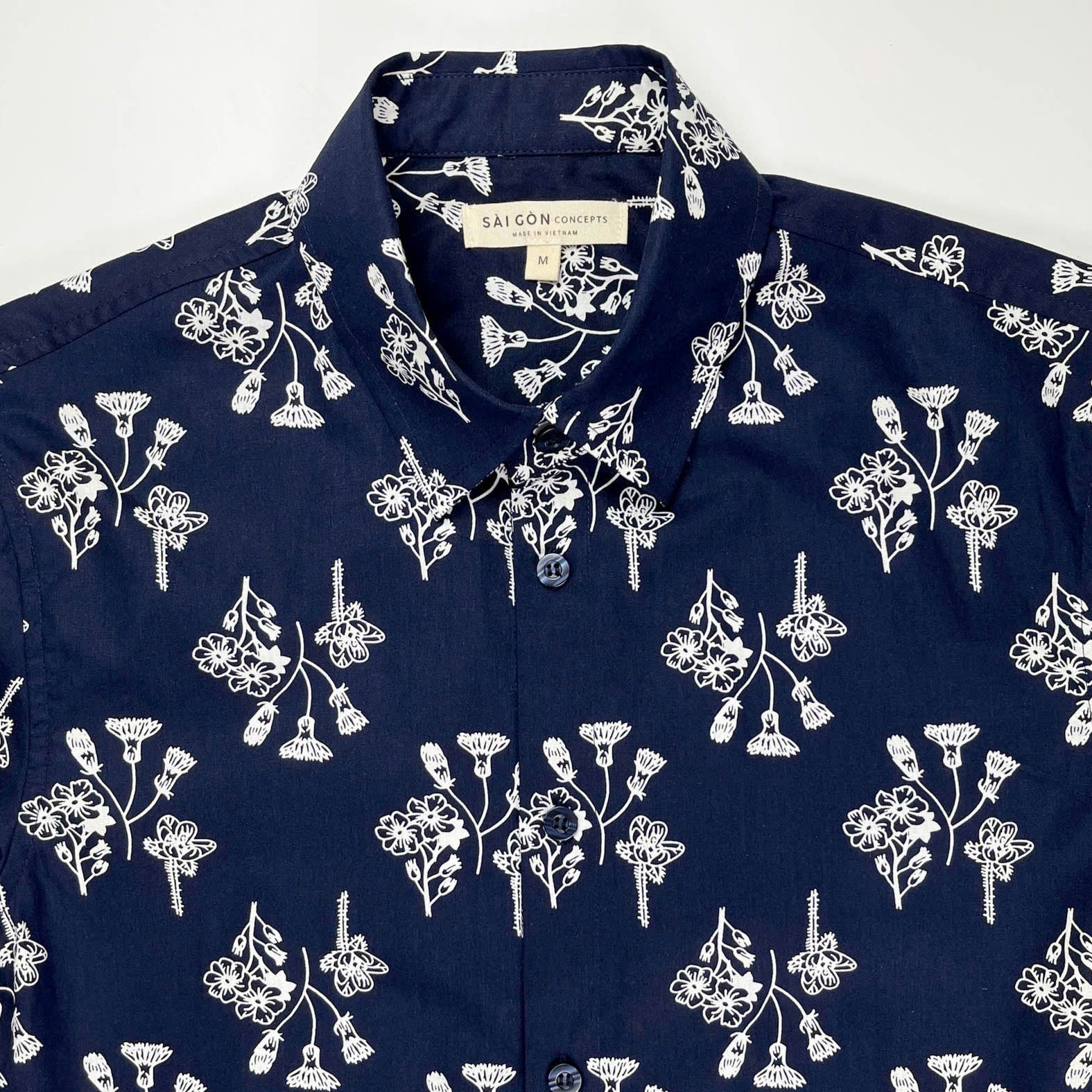 Navy Ditsy - 100% Cotton Short Sleeve Button-Up Shirt