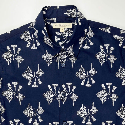 100% Cotton Short Sleeve Shirt - Navy Ditsy
