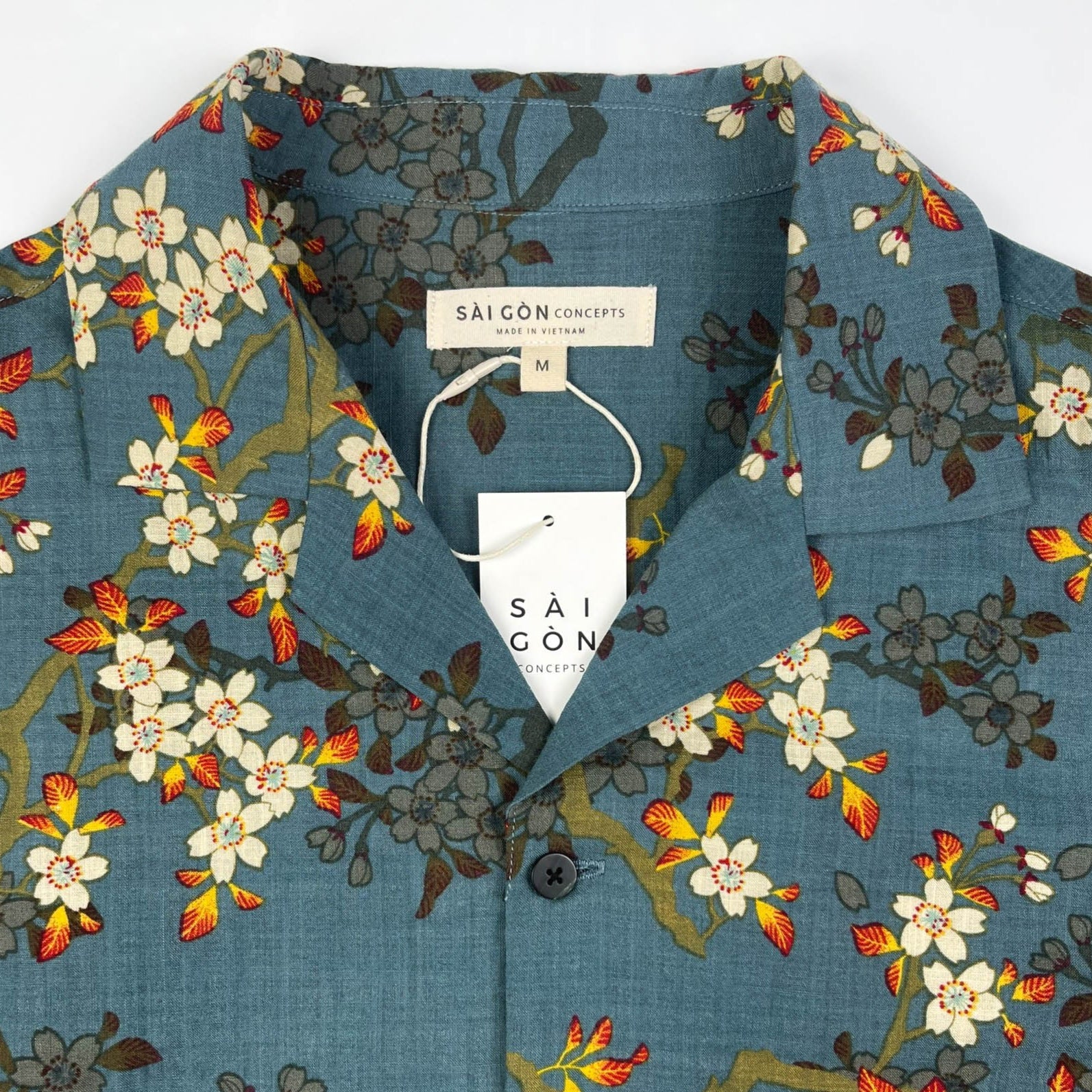 Teal Blue Blossom - Linen-Cotton Hawaiian Shirt