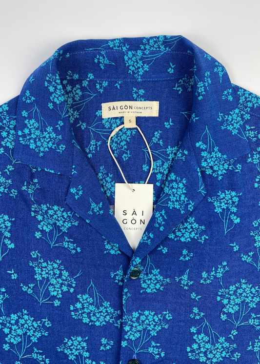 Blue Baby Flower Hawaii-style linen shirt