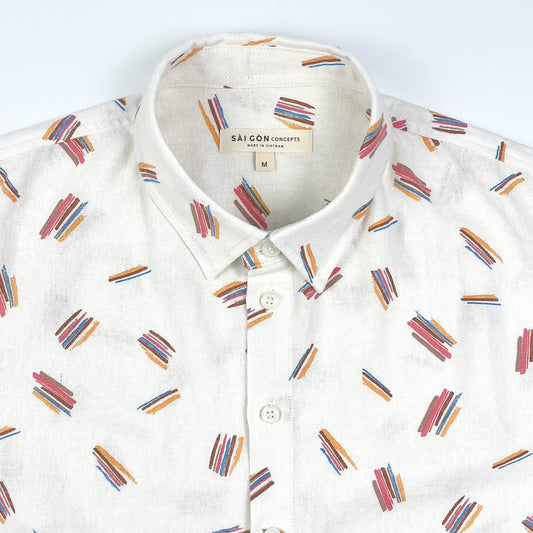 100% Linen Short Sleeve Shirt - Crayon Strokes