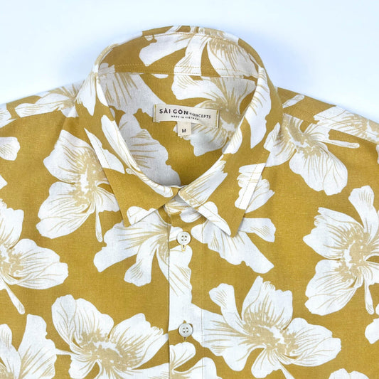 Linen/Cotton Short Sleeve Shirt - Golden Hibiscus