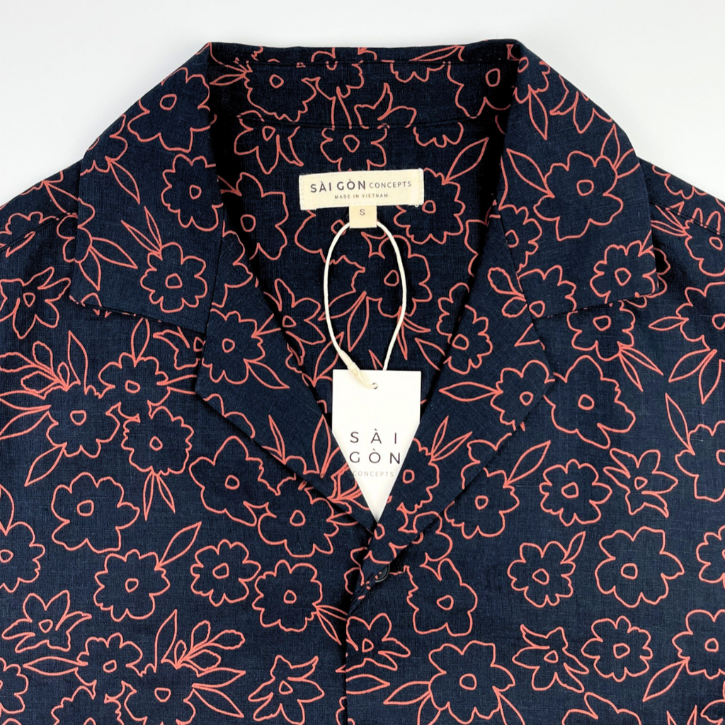 Red Wild Primroses - 100% Linen Hawaiian Shirt