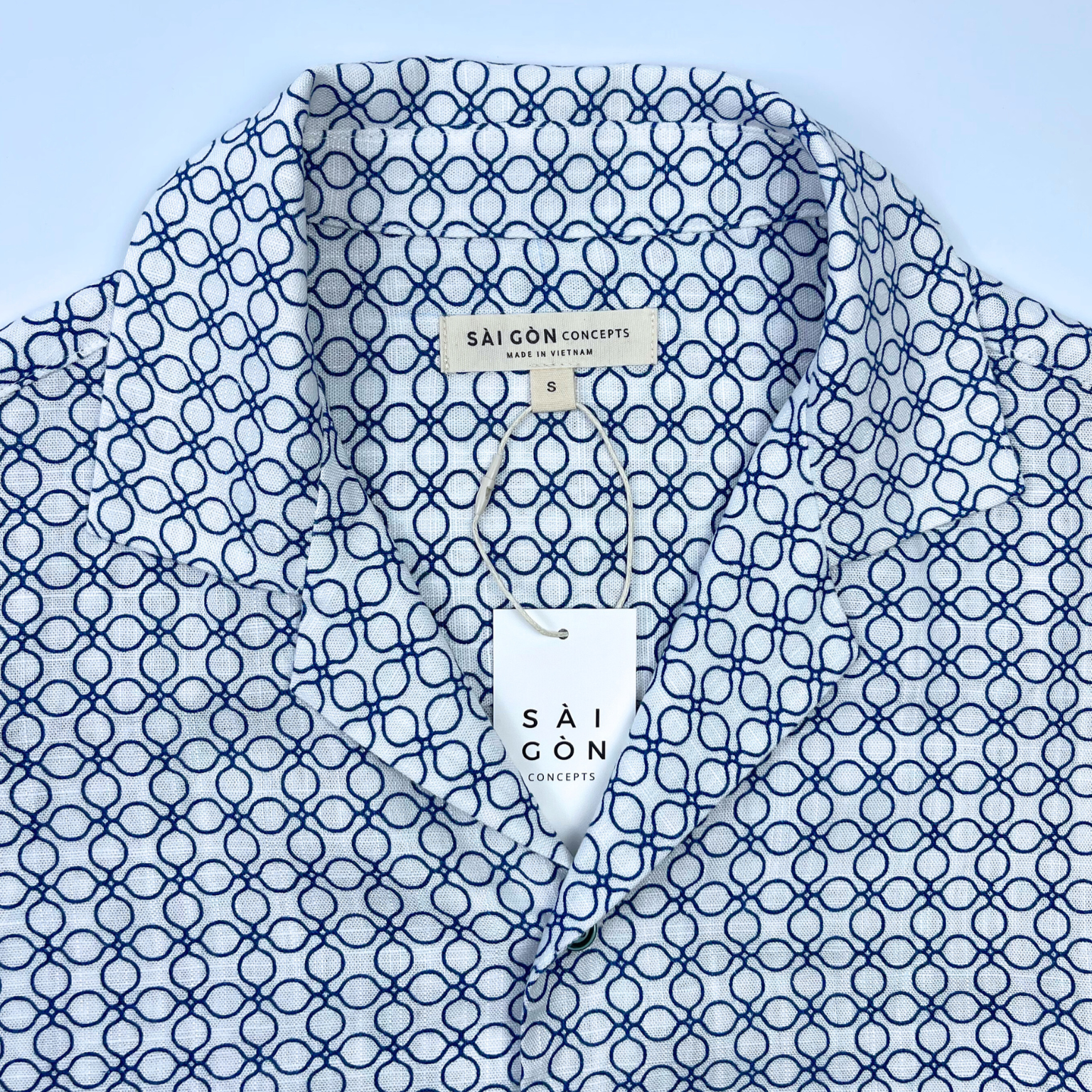 Blue-White Saigon Mosaic - Linen-Cotton Hawaiian Shirt