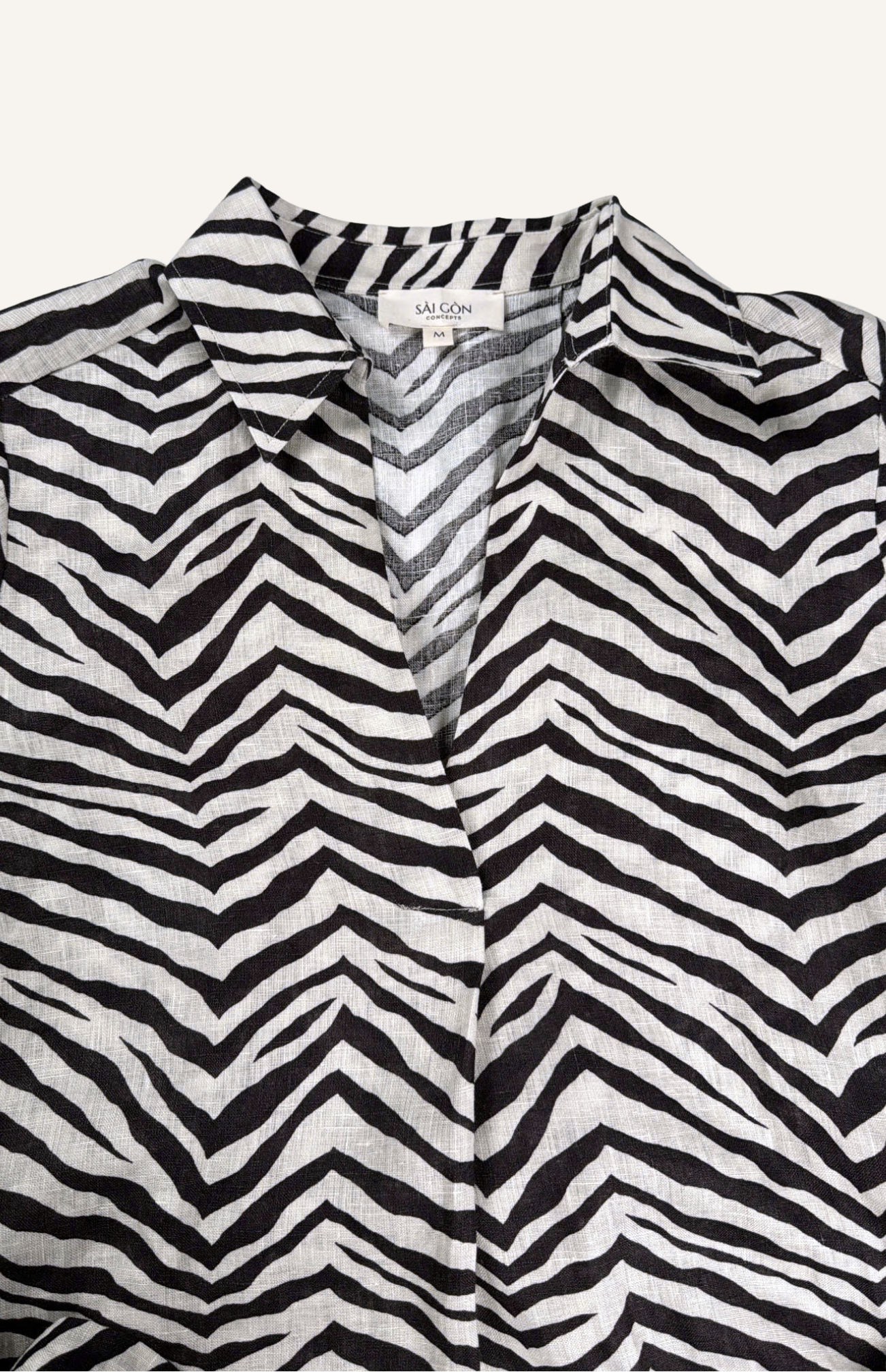Zebra Savanna - Pleated V-Neck Belted Dress