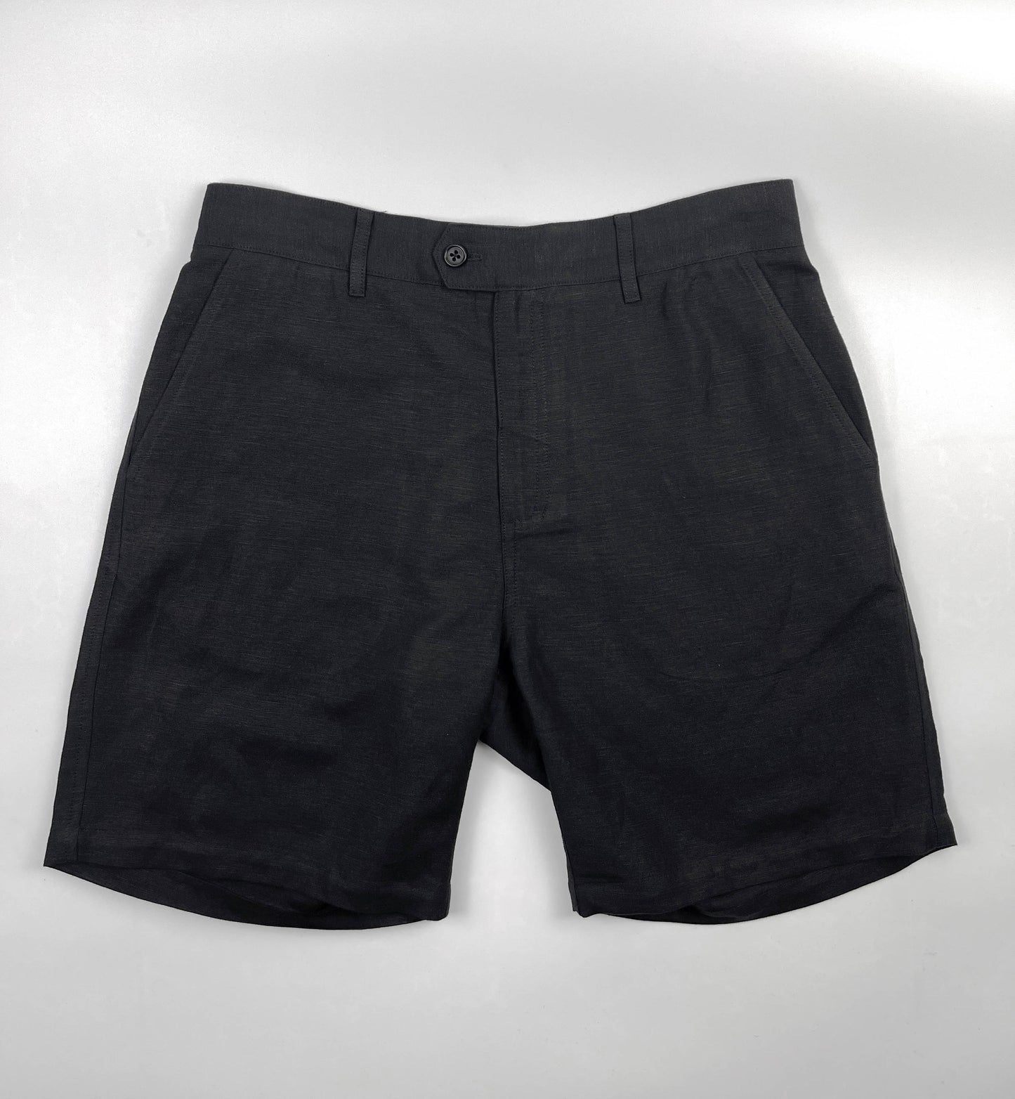 Saigon Concepts Black Linen Riviera Shorts - Full flat front view