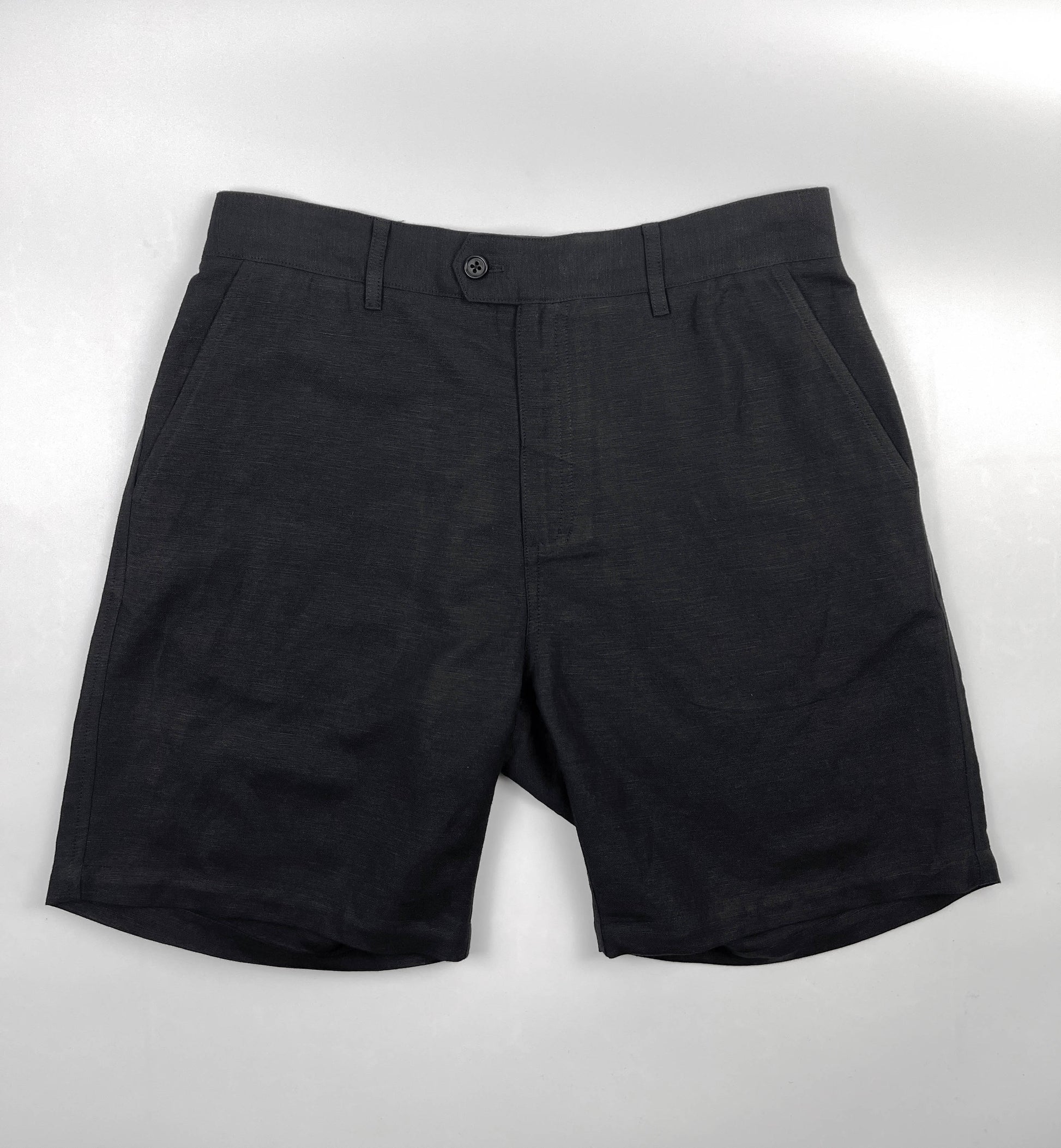 Saigon Concepts Black Linen Riviera Shorts - Full flat front view