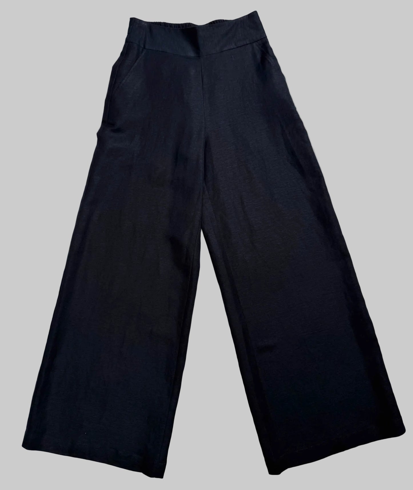 Saigon Concepts Black Wide Leg Linen Pants Elastic Back Waist - full front view