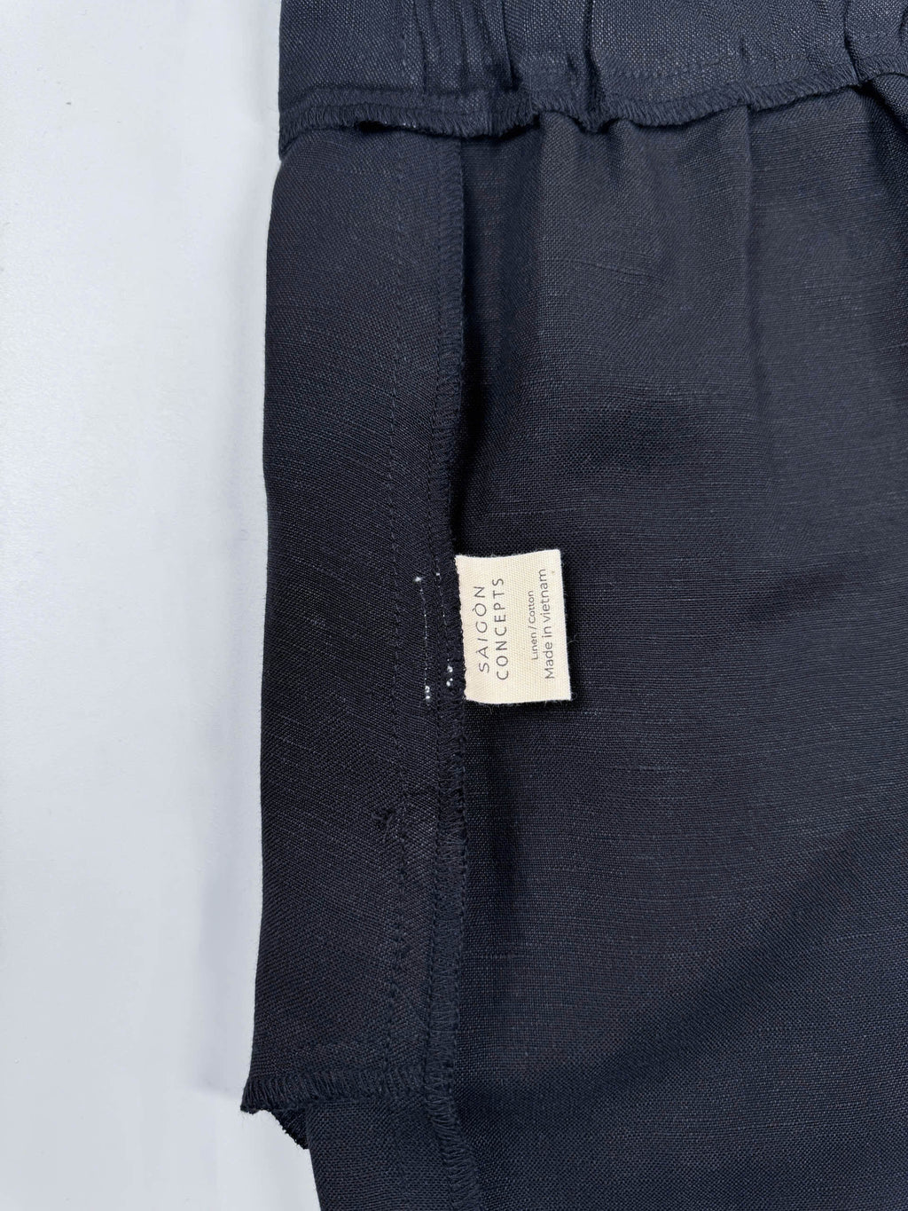 Saigon Concepts Black Wide Leg Linen Pants Elastic Back Waist - inside care label