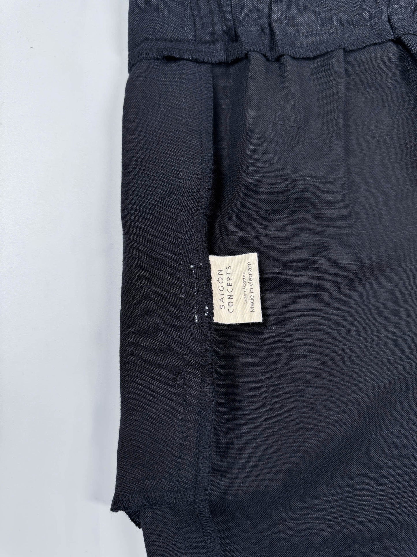 Saigon Concepts Black Wide Leg Linen Pants Elastic Back Waist - inside care label