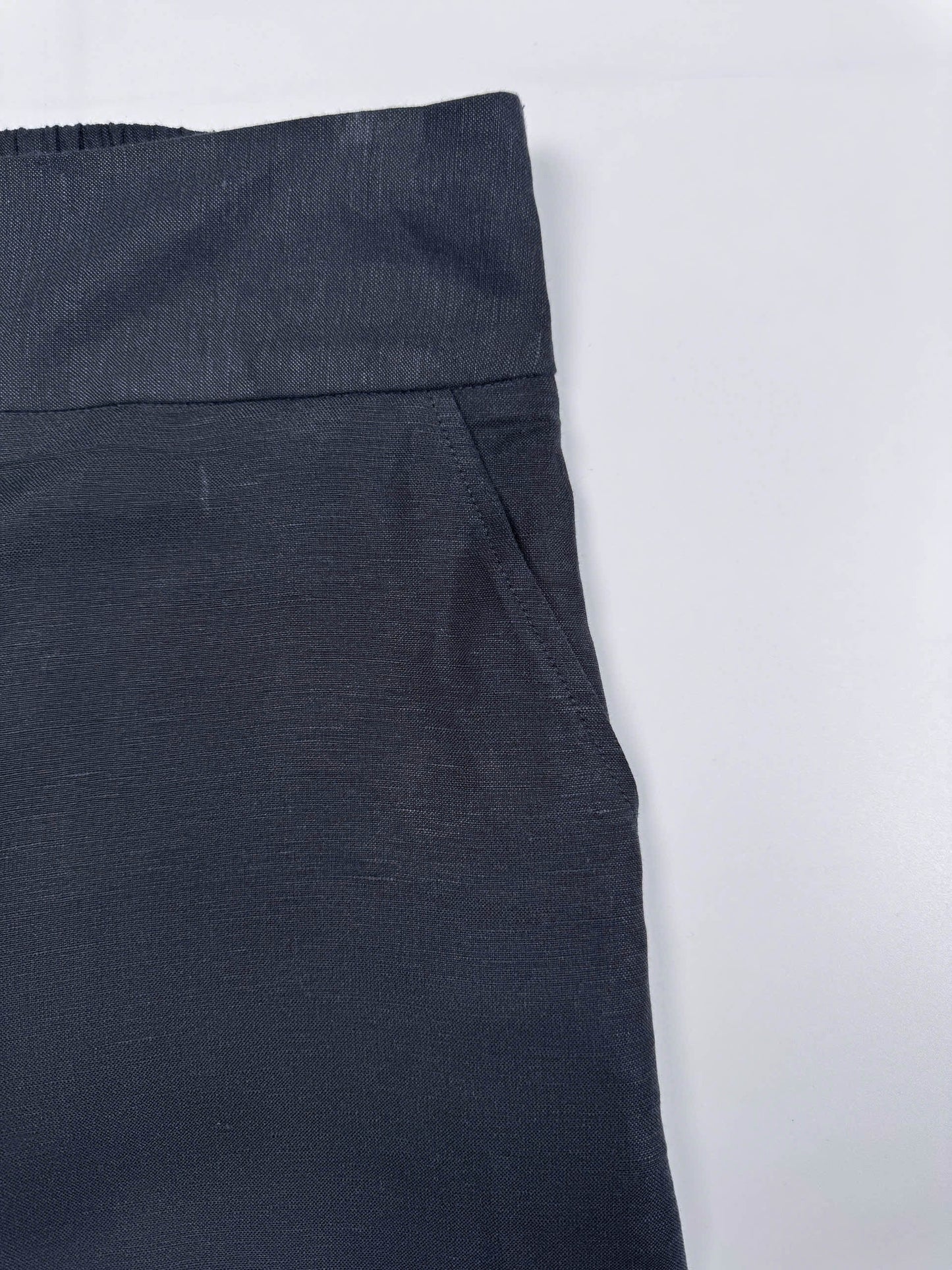 Saigon Concepts Black Wide Leg Linen Pants Elastic Back Waist - waistband pocket detail