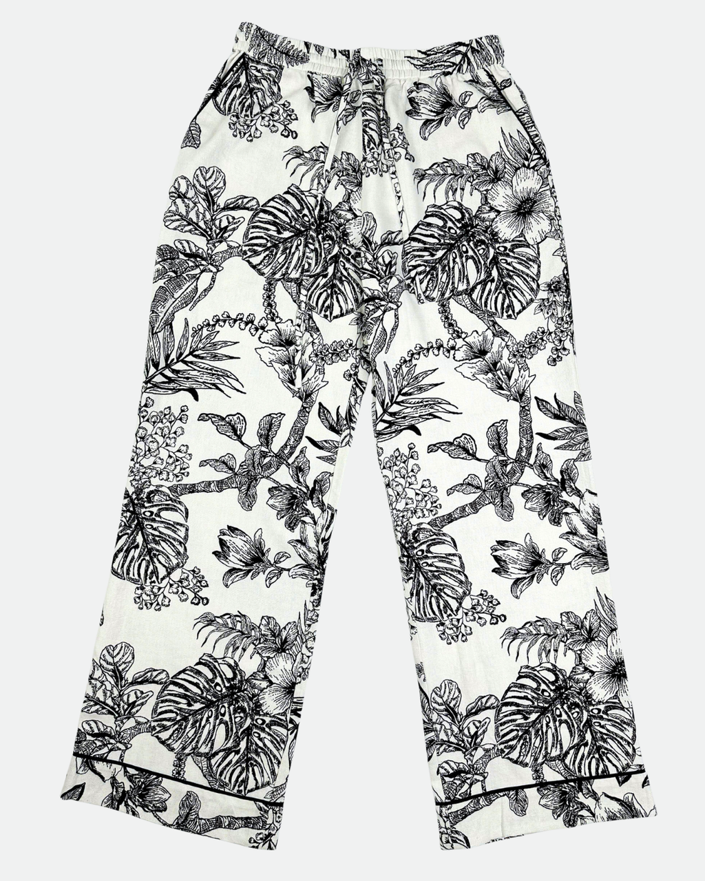 Saigon Concepts Women's botanical print pyjama pants with elastic waist and side pockets - full front view 