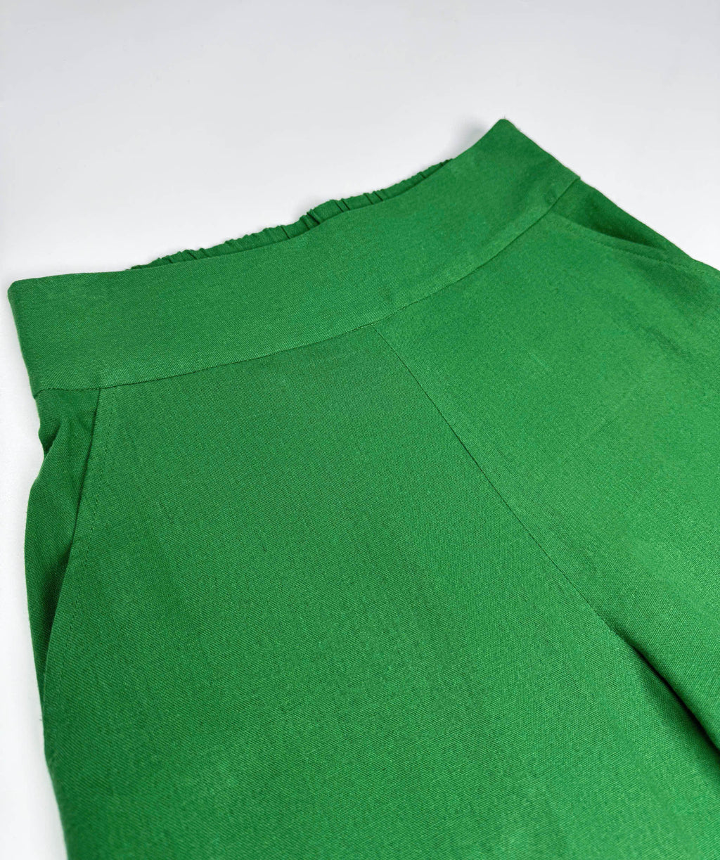 Saigon Concepts Green Wide Leg Linen Pants flat front waistband view