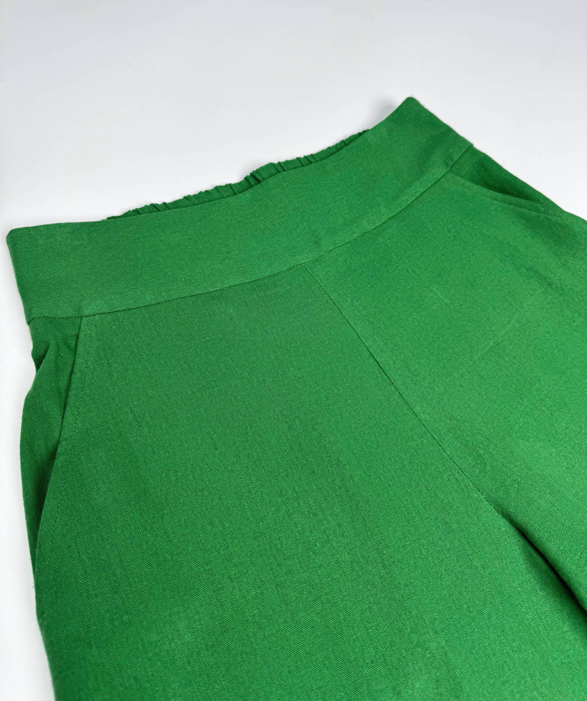 Saigon Concepts Green Wide Leg Linen Pants flat front waistband view