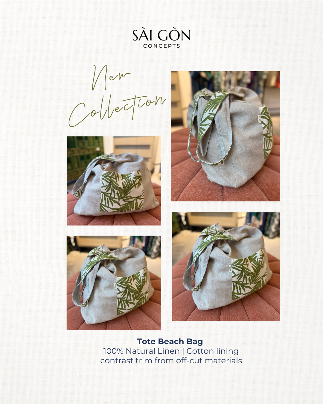 Silver Fern - Natural Linen Beach Tote Bag | Limited Edition Sustainable Travel Bag