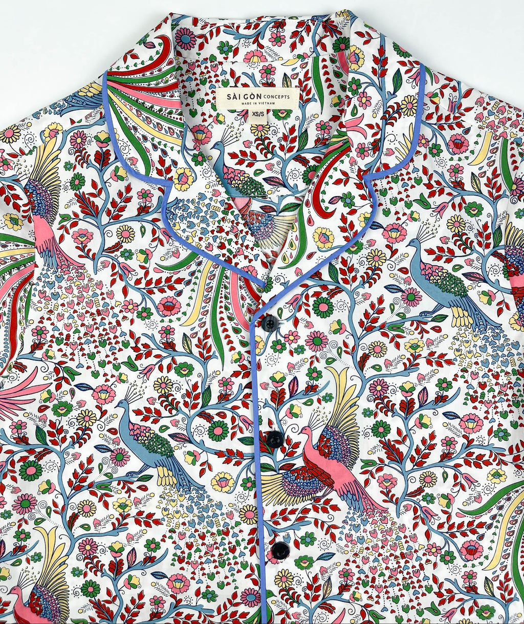 Peacock Garden Lounge Pyjama Short Sleeve Top - 100% Cotton