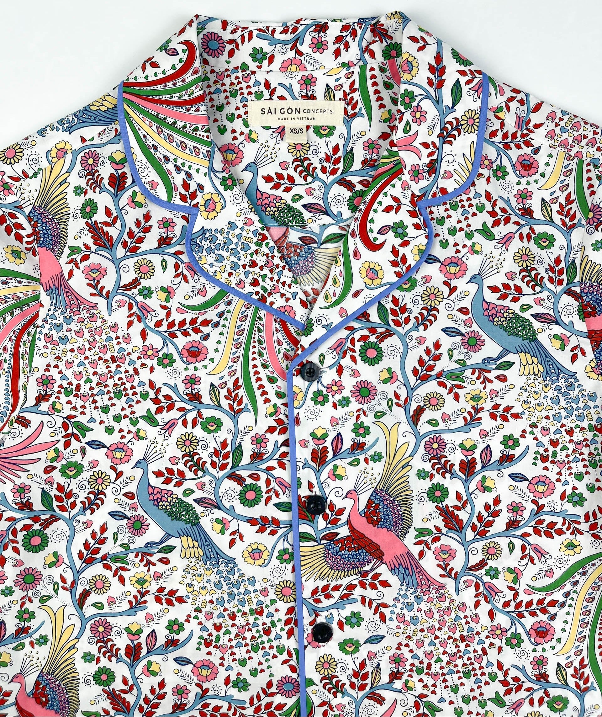 Peacock Garden Lounge Pyjama Short Sleeve Top - 100% Cotton