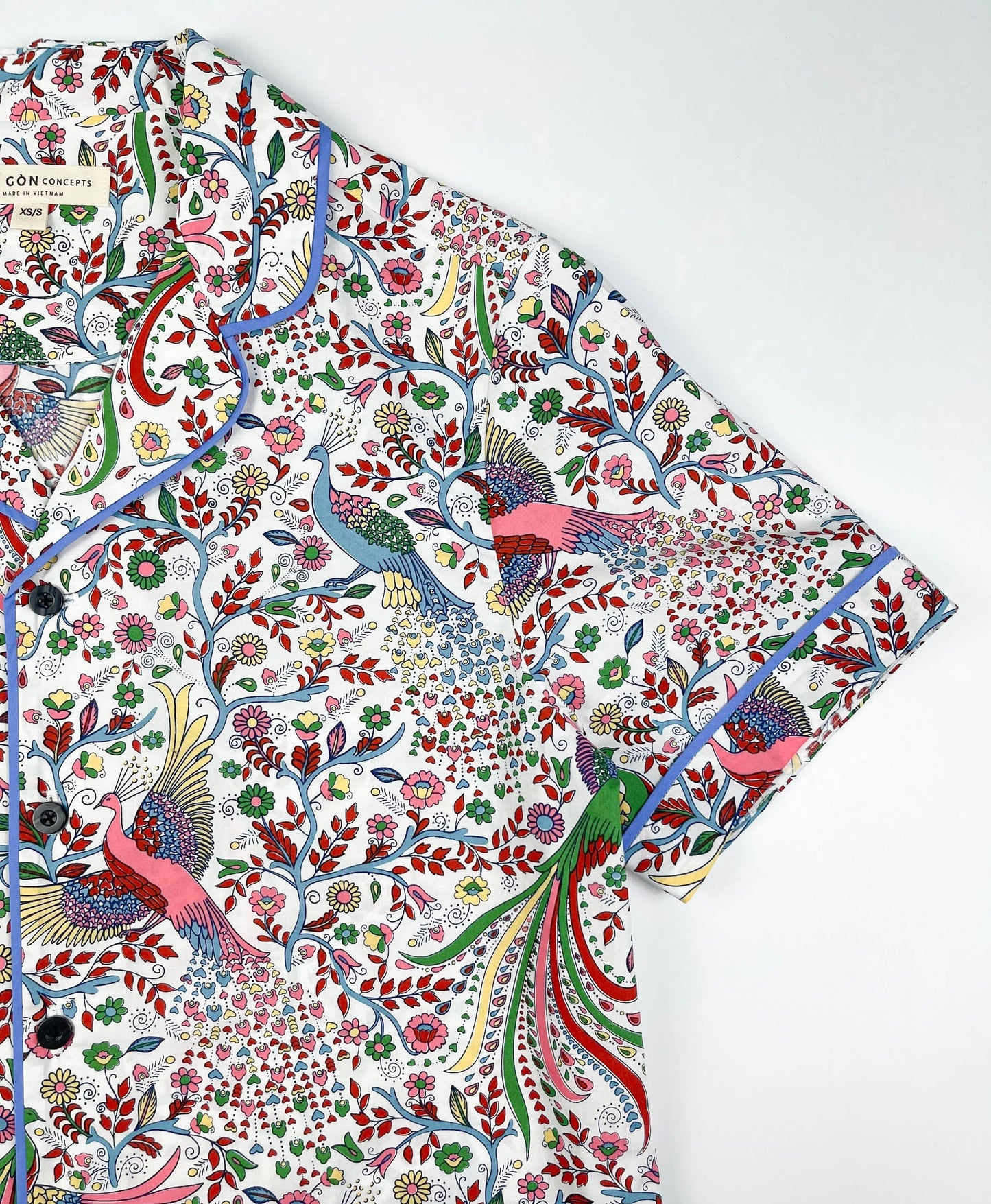 Peacock Garden Lounge Pyjama Short Sleeve Top - 100% Cotton